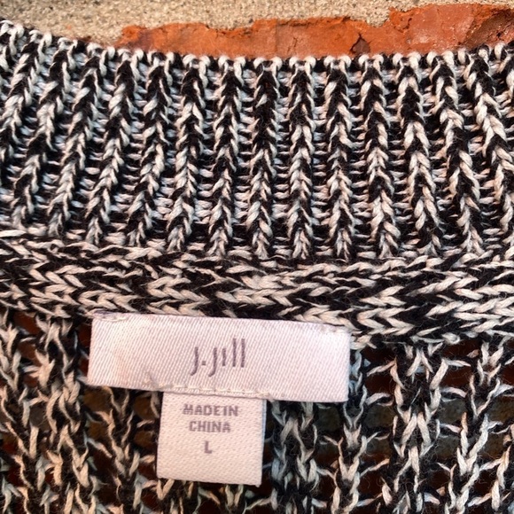 J. Jill Womens Large Gray Black Chunky Crochet Knit Grandpa Cardigan Sweater - Picture 6 of 10